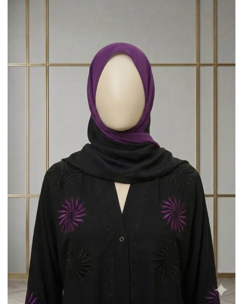 AZ 204-Black& Purple Embroidered Abaya - Image 2