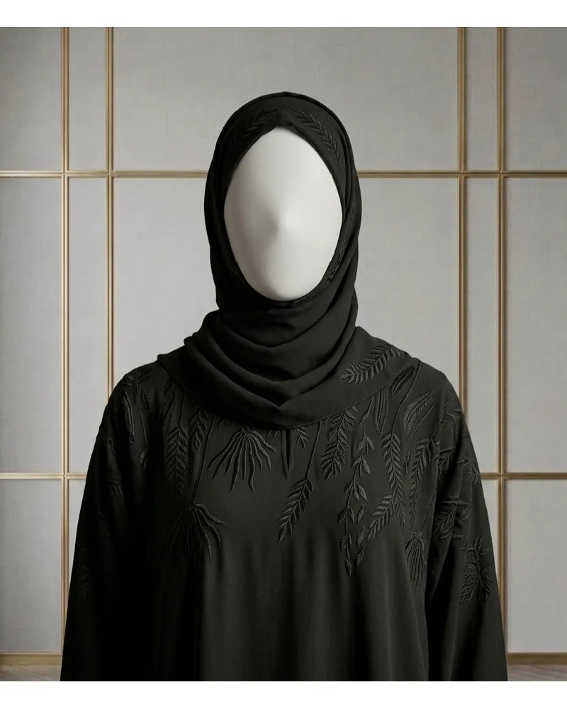 AZ 212-Black Ember Embroidery Abaya - Image 2