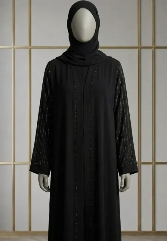 AZ 207- Black Crystal Work Abaya - Image 2