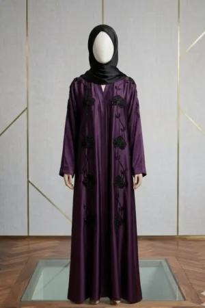 AZ 201- Premium Drak purple Crystal Work Abaya