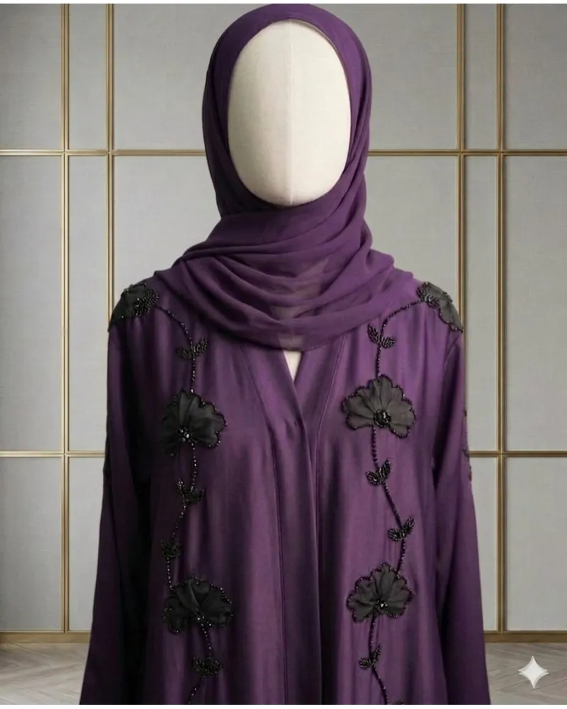 AZ 201- Premium Drak purple Crystal Work Abaya - Image 2