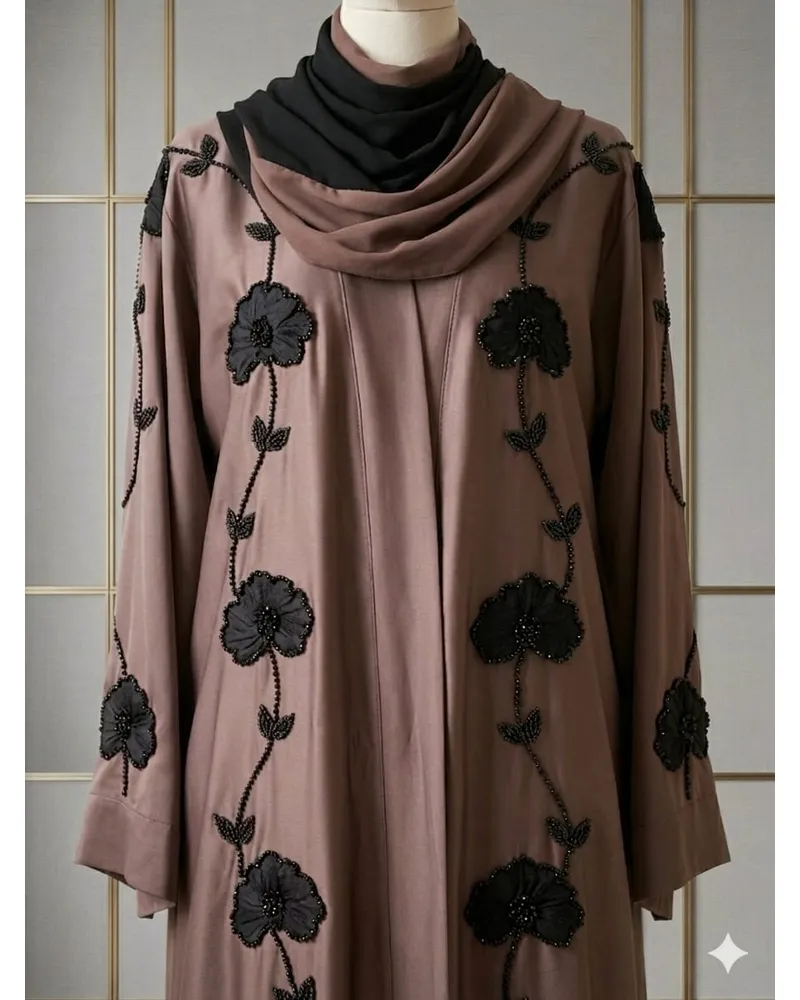 AZ 213- Premium Drak Brown Crystal Work Abaya - Image 2