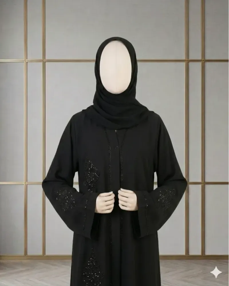 AZ 206 Black Crytal Work Abaya - Image 2